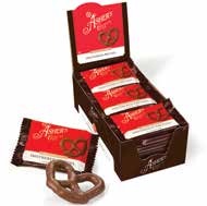 Asher’s counter caddy of individually wrapped chocolate pretzels