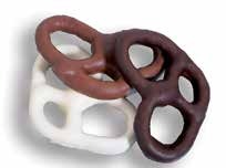 Milk, dark and white chocolate covered 3-ring pretzels