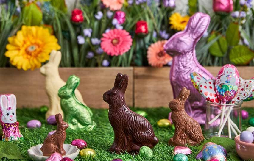 Madelaine chocolate bunnies in a spring garden